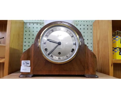 WOOD VENEER MANTEL PIECE CLOCK BY EVERITE WITH WESTMINSTER CHIME BY H SAMMUEL