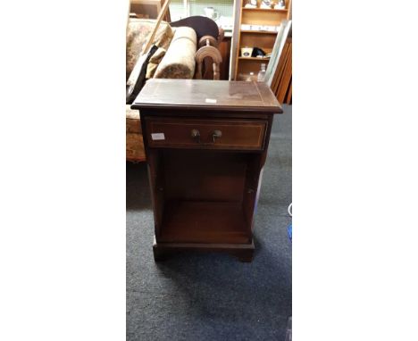 INLAID MAHOGANY SINGLE DRAWER SHELF UNIT