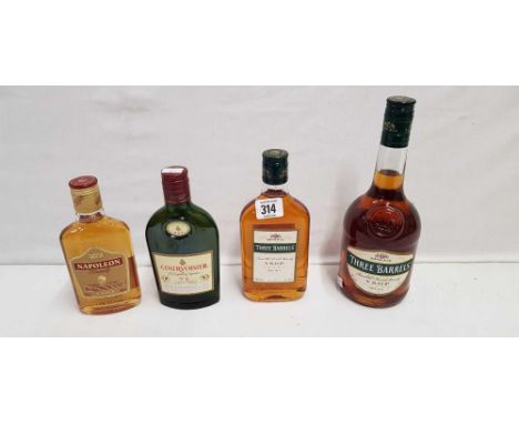 BOTTLE OF THREE BARRELS BRANDY & 3 OTHERS OF VARIOUS SIZES