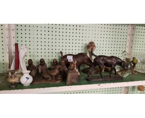 SHELF OF ANIMAL FIGURES ETC