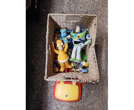 2 CARTONS OF TOYS, DOLLS HOUSE FURNITURE & CAPTAIN LIGHT YEAR