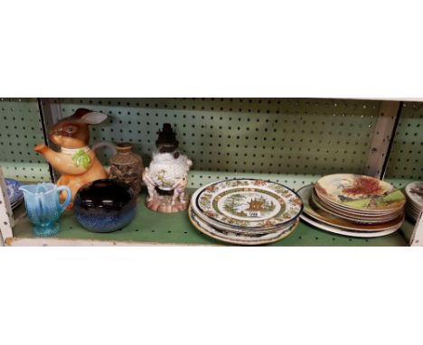 SHELF OF NOVELTY PLATES & OTHER CHINA