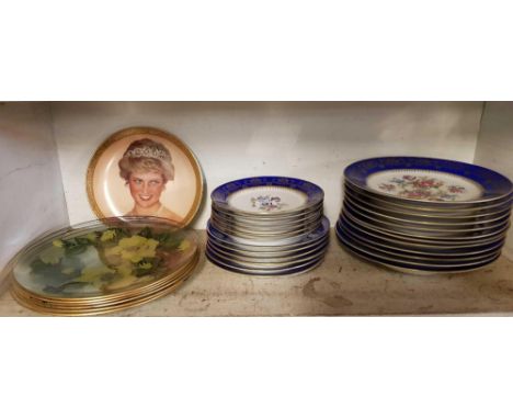 SHELF OF DECORATIVE PLATES & GLASS PLATES