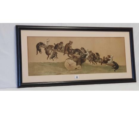 LOUIS WAIN; A GOOD LARGE COLOUR PRINT OF CATS ON A SEESAW 17 X 37”