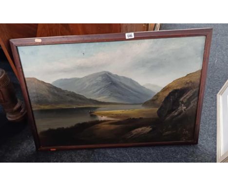 FRAMED OIL PAINTING OF MOUNTAINS, OIL ON CANVAS YACHTS WITH SKYLINE, F/G GILT PRINT OF BIRDS