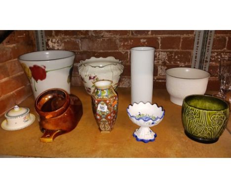 SHELF WITH MISC VASES & OTHER CHINAWARE