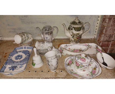 SHELF OF MISC CHINAWARE INCL; CUPS & SAUCERS BY DAIWA, CROWN STAFFORDSHIRE, CHELSEA MANOR & ROYAL STANDARD