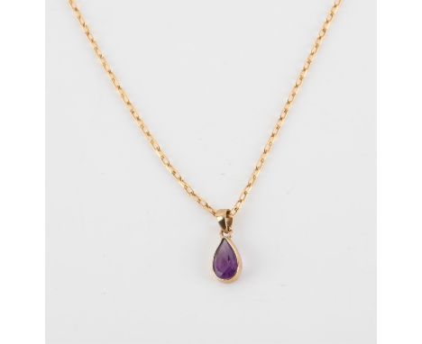 Boxed tear drop amethyst set in 9ct gold and chain 3.02 grams