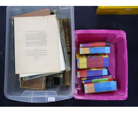 Quantity of J. K. Rowling Harry Potter books, mainly softcover, with further box of miscellaneous volumes, including guide to