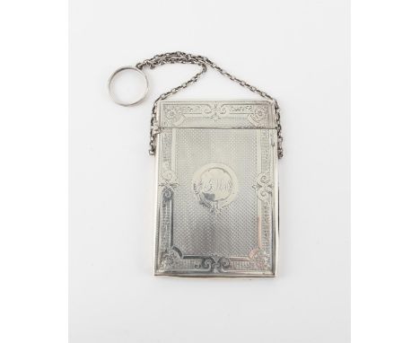19th Century silver card case with brightcut and engine turned decoration by Fredrick Marsdon, Birmingham 1873