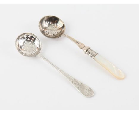 19th Century Scottish silver sifter ladle Glasgow 1882 and another sifter ladle with mother of pearl handle