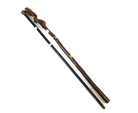 Silver topped cane London 1919 and another walking stick