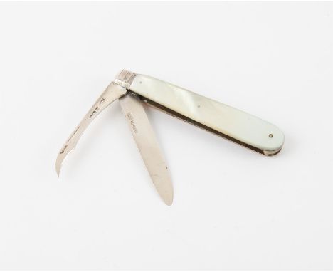 Twin silver bladed mother of pearl fruit knife, Sheffield 1938