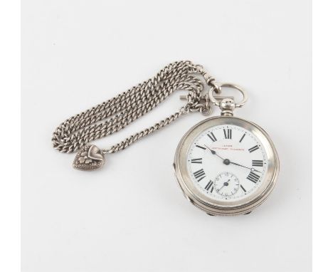 19th century lever expressly examined silver pocket watch, Birmingham 1893 and a silver chain with T bar