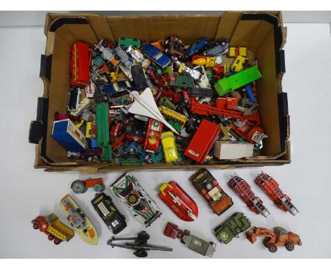 A large tray of playworn diecast by DINKY, CORGI, MATCHBOX and others - F unboxed (Q)