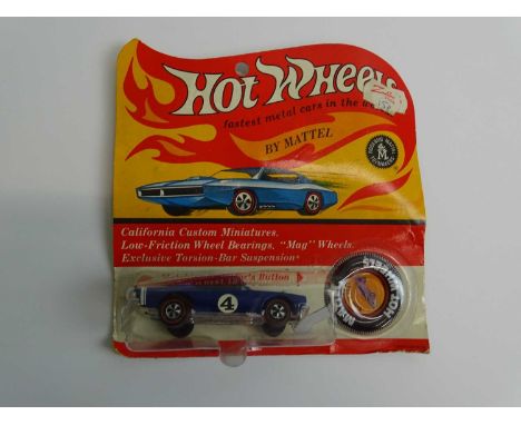 A MATTEL Hot Wheels Redline 1970 'King Kuda' in blue sealed on original card with button - VG/E on G card (1)