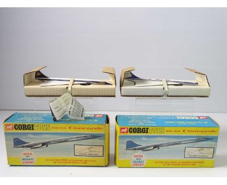 A pair of boxed CORGI Toys BAC-SUD Concordes - comprising No 650 BOAC &amp; No 651 Air France - Both complete with stands and