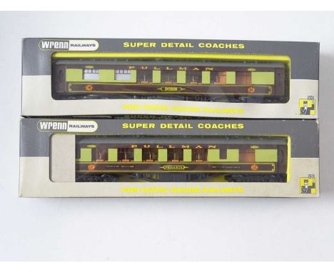 A pair of WRENN OO gauge Pullman cars comprising W6012 Pegasus in Golden Arrow livery together with W6002/D Doris in regular 