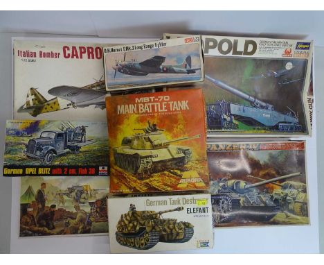 A group of unbuilt plastic kits in various scales by ESCI, AURORA, HASEGAWA etc - contents unchecked, appear complete, mostly