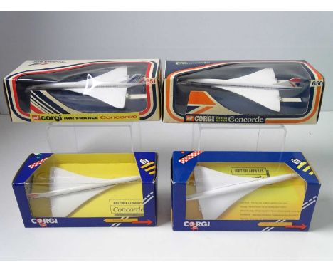 A group of boxed CORGI Concorde models in both Air France &amp; British Airways liveries -  650, C650, C650/1 and 651- VG in 