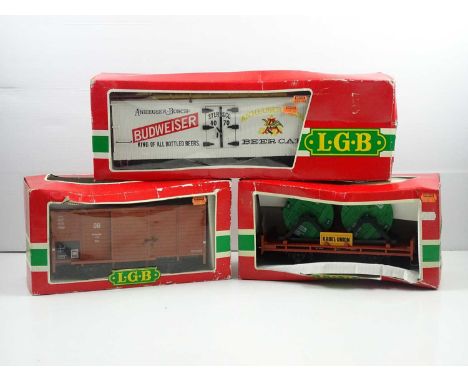 A mixed group of LGB G scale wagons comprising 4002, 4035 and 4070 - G/VG in P/F boxes (3)