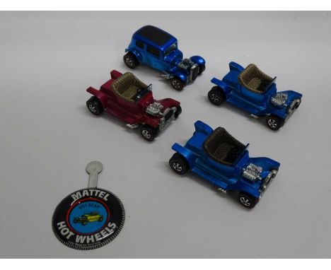 A group of unboxed early 1970s MATTEL Hot Wheels Redline cars comprising 3 x 'Hot Heap' in blue and maroon (with a 'Hot Heap'