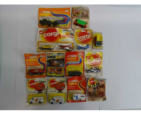 A group of CORGI JUNIORS vehicles including 2 twin packs - G/VG on F/G cards (some partially detached) (13)