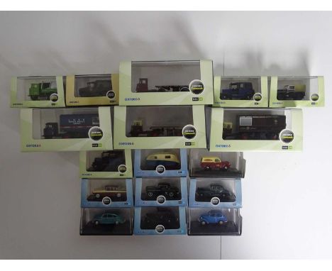 A group of OXFORD DIECAST 1:76 Scale cars, trucks etc - VG in F/G (17)