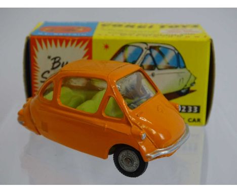 A CORGI number 233 Heinkel Bubble Car in orange with Corgi Model Club leaflet - VG in G/VG box