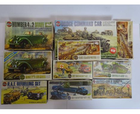 A group of unbuilt plastic kits mostly in 1:72 scale by AIRFIX all WWII military examples - contents unchecked, appear comple