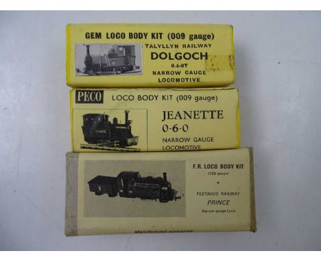 A group of OO9 scale unbuilt whitemetal locomotive kits by GEM and PECO, all appear complete and untouched - VG in G boxes (3