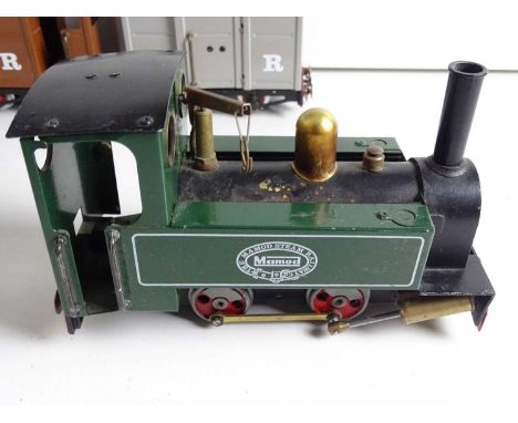 A MAMOD live steam 32mm scale 0-4-0 steam tank locomotive in green together with 3x wagons, all unboxed - G unboxed (4)