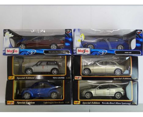 A group of boxed 1:18 scale diecast MAISTO cars - VG/E in F/G boxes (6) This lot is being sold on behalf of Macmillan Caring 