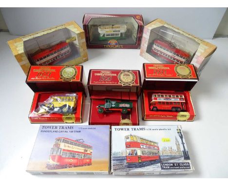 A group of boxed diecast trams etc by CORGI and MATCHBOX together with 2 plastic kits - VG in F/G boxes (8)