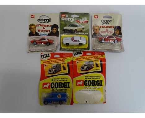 A group of CORGI JUNIOR TV related cars and vans to include Starsky and Hutch, The Saint and Ironside examples, a couple of c