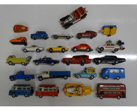 A quantity of playworn CORGI diecast cars, vans etc. to include a Chitty Chitty Bang Bang, Monkeemobile and others - F unboxe