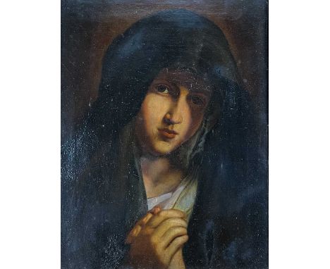 Giovanni Battista Salvi SASSOFERRATO (After)(1609-1685).  The Madonna in sorrow,Oil on canvas, 45X35cm in an ebonised and gil