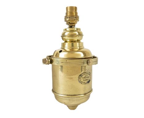 An early 20th century brass and copper yacht gimbal lamp. By Laurie, Norrie and Wilson 123 Minories London, converted to elec
