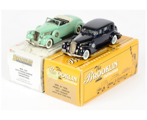Brooklin Models Pair (1) BRK 81 1936 Pierce Arrow 1601 Sedan - dark blue (2) BRK 126 Pierce Arrow Convertible - greentone - N