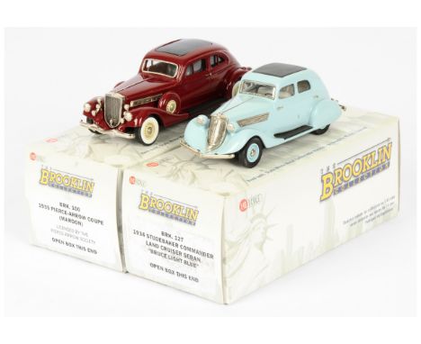 Brooklin Models Pair (1) BRK 100 1935 Pierce Arrow Coupe - maroon (2) BRK 127 1934 Studebaker Commander Land Cruiser Sedan - 