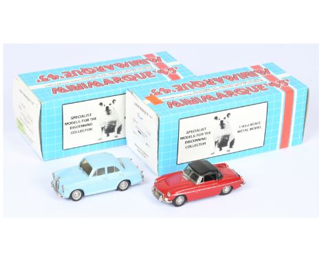 Mini Marque 43 pair (1) UK 25B Wolseley 1.5 MK II Saloon - light blue (2) AC 69 1962 MGB Roadster MK I - red, black hood - ge
