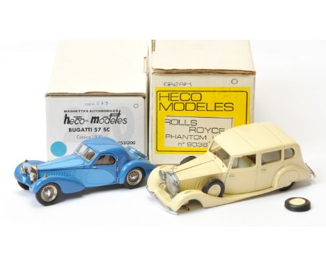 Heco Models pair (1) 9036 Rolls Royce Phantom III - cream, white interior (comes with plinth in box) (2) HEC 237 Bugatti 57 S