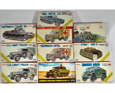 Italeri &amp; Esci a boxed Kit group to include Esci 8612 Opel Flak 38 with WWII German Infantry, Italeri 7044 Camionetta AS4