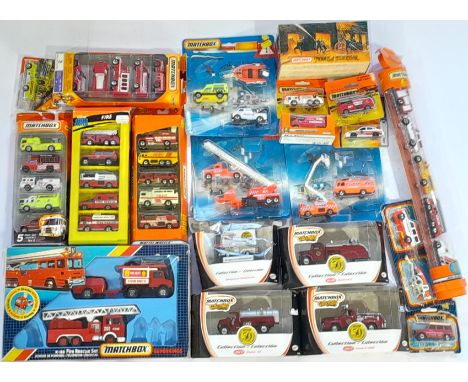 Matchbox a boxed Fire Service group to include YFE04 1939 Bedford Tanker, 96947 1939 Bedford Fire Engine, Matchbox K-138 Fire