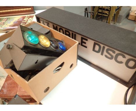 Three sets of HSS model SC240 mobile disco lights and a mobile disco light sign