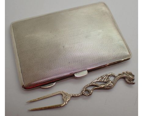 Silver cigarette case assay Birmingham 120g and a silver fork 