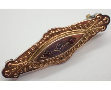 9ct gold ruby and diamond set bar brooch 