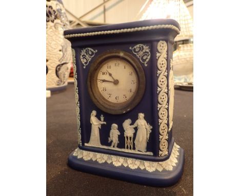 Wedgwood Royal Blue jasperware mantel clock 