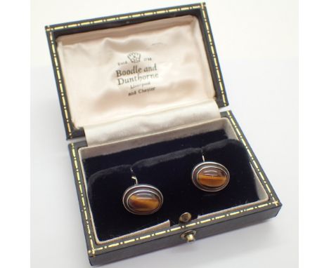 Georg Jensen vintage silver cufflink set with tigers eye in Boodles box model 44B CONDITION REPORT: No apparent damage or rep