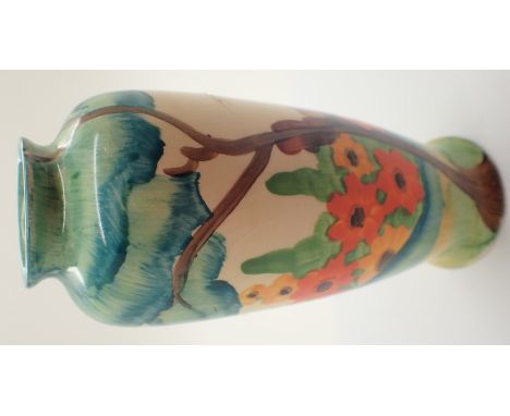 Clarice Cliff floral design vase H: 16 cm  CONDITION REPORT: Some expected glaze crazing, possible small chip to under base n